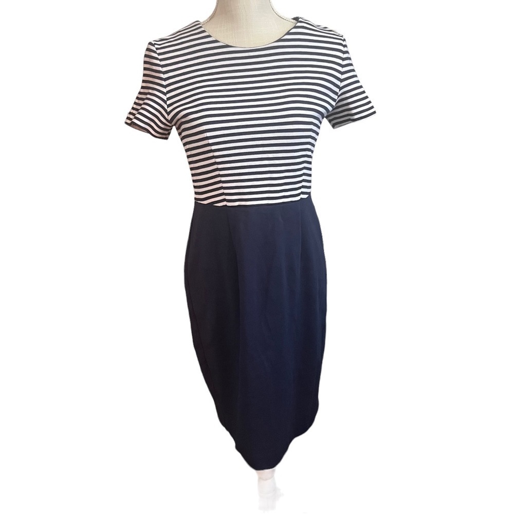 Talbots USA Made Navy White Stripe Top Navy Bottom Jersey Knit Dress Sz 8 Yacht